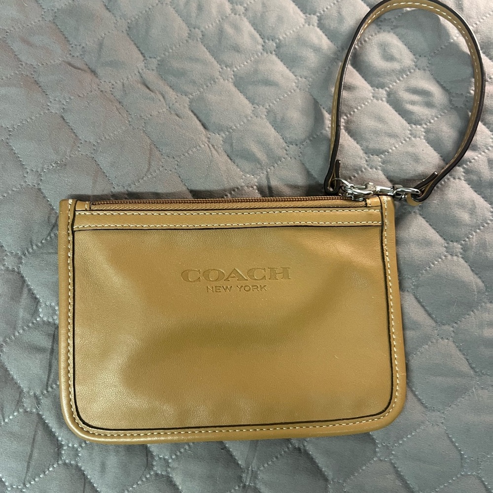 Coach Gold/Tan Leather Pouch Wristlet - mini